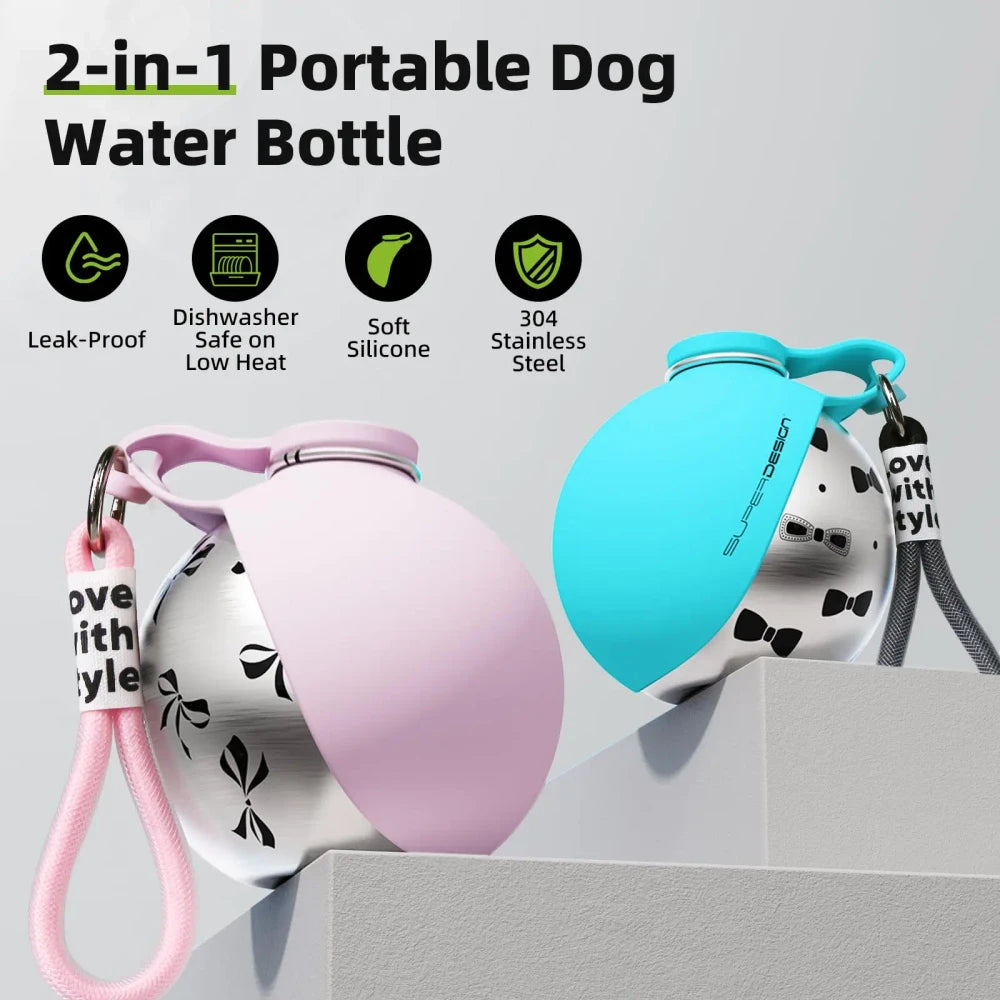 Stainless Steel Dog Water Bottle with Lanyard Hook