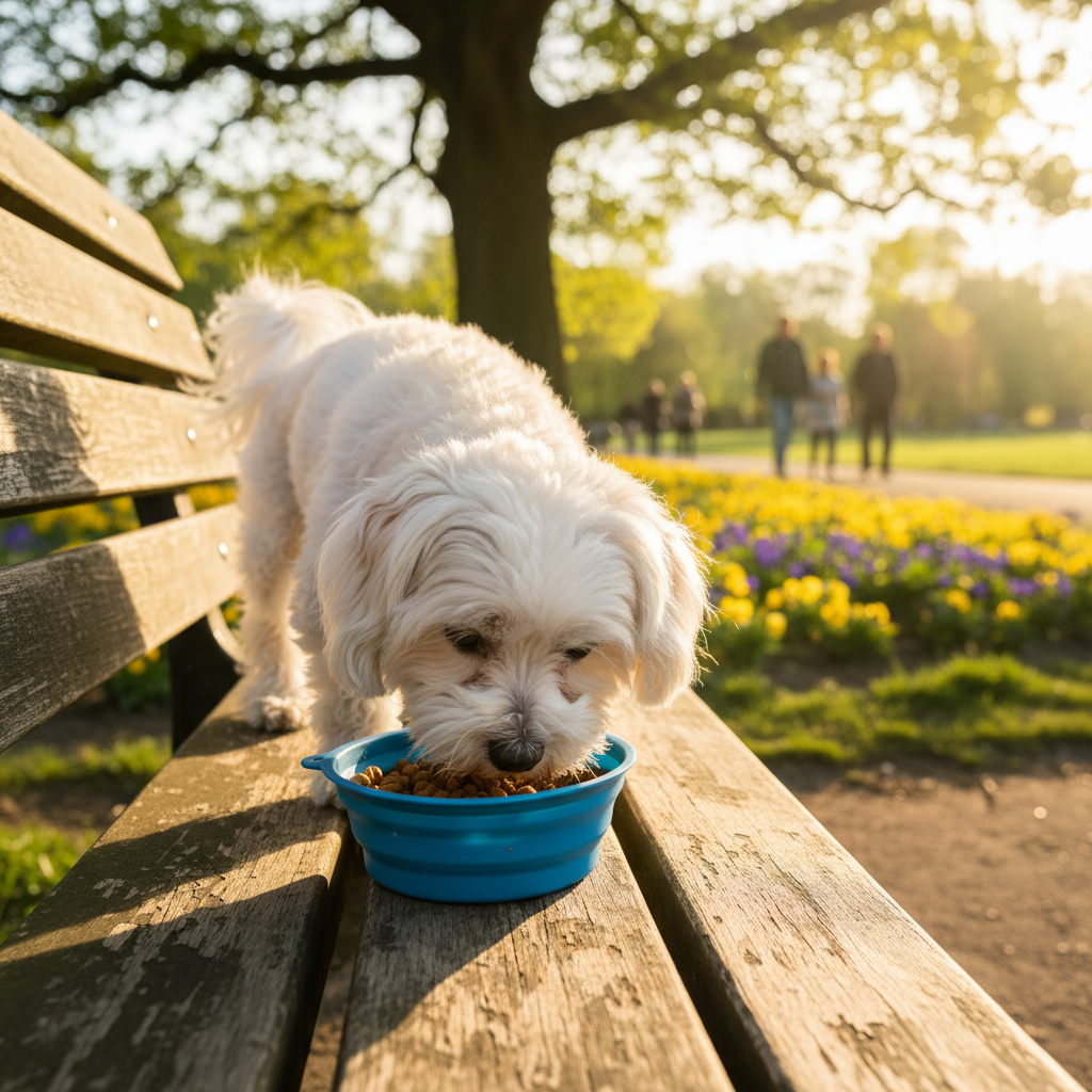 Small dog eating from bowl