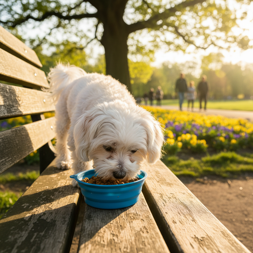 Small dog eating from bowl